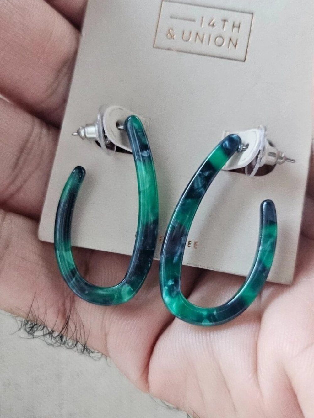 14th & Union Women Earrings Green Stone Pattern Plastic Fashion Ear Jewelry